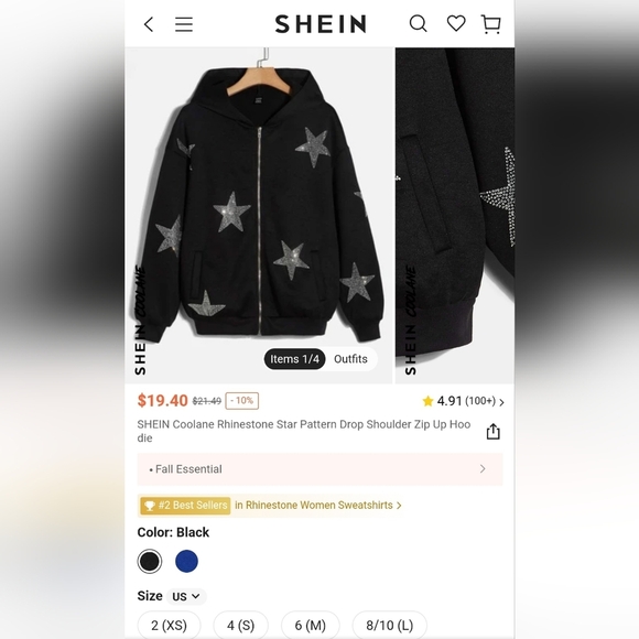 Star Rhinestone Zip-up Hoodie - Picture 4 of 6